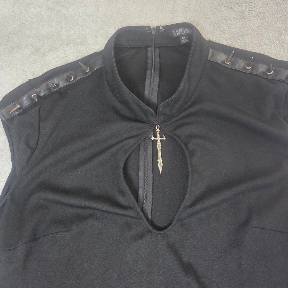 Widow Dolls Kill Black Spiked Shoulder Sword Keyhole Mini Dress 3X Plus Size